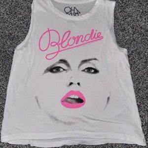 Chaser Blondie Graphic White and Pink Muscle Tee
